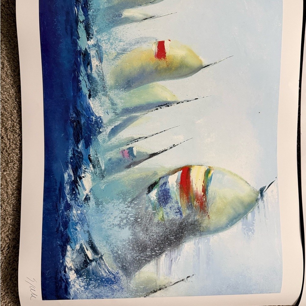 Sailboat Regatta Blue and Cream Art Painting